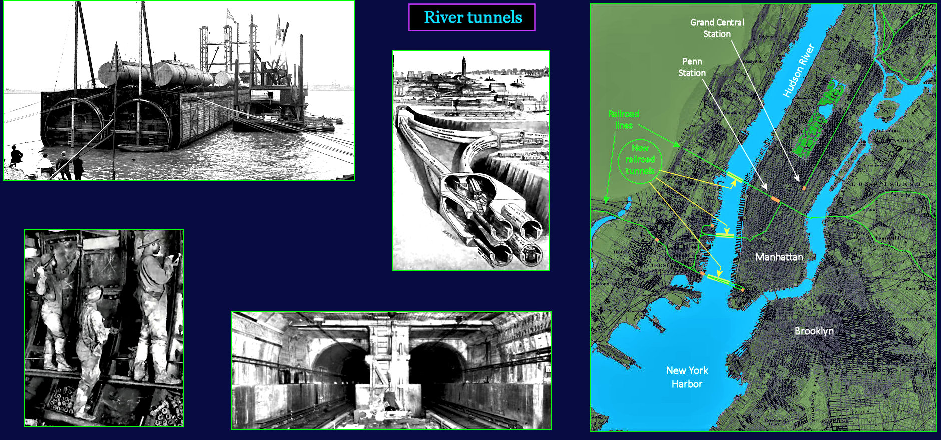 Railroad river tunnels, 1920s map